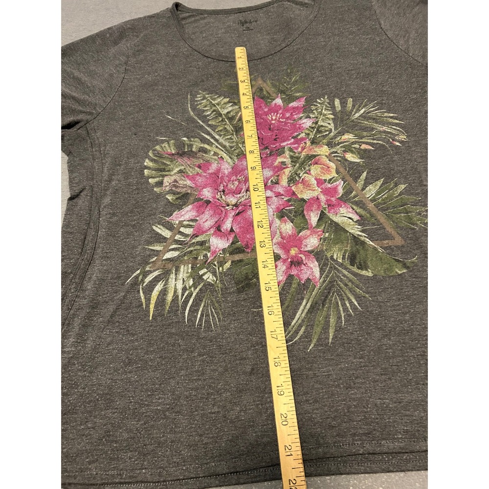 Style & Co Womens Charcoal Gray Tropical Floral Graphic T-Shirt Size XL - Picture 3 of 6